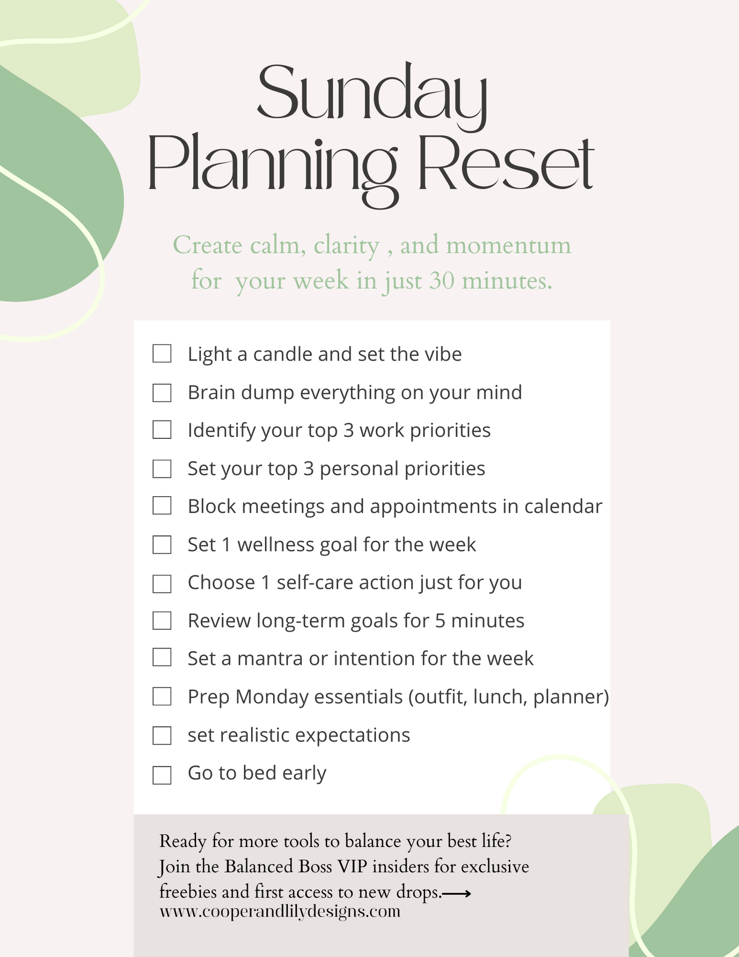 Sunday Planning Reset Checklist (free Download)