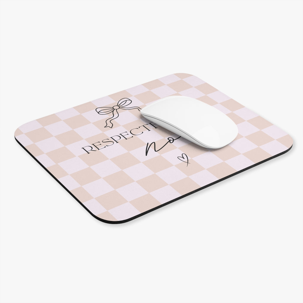 Respectfully No Mouse Pad — Pink Checkered Desk Mat with Bow & Heart