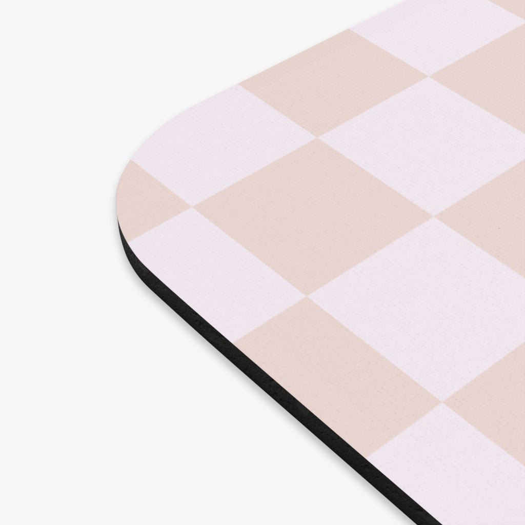 Respectfully No Mouse Pad — Pink Checkered Desk Mat with Bow & Heart