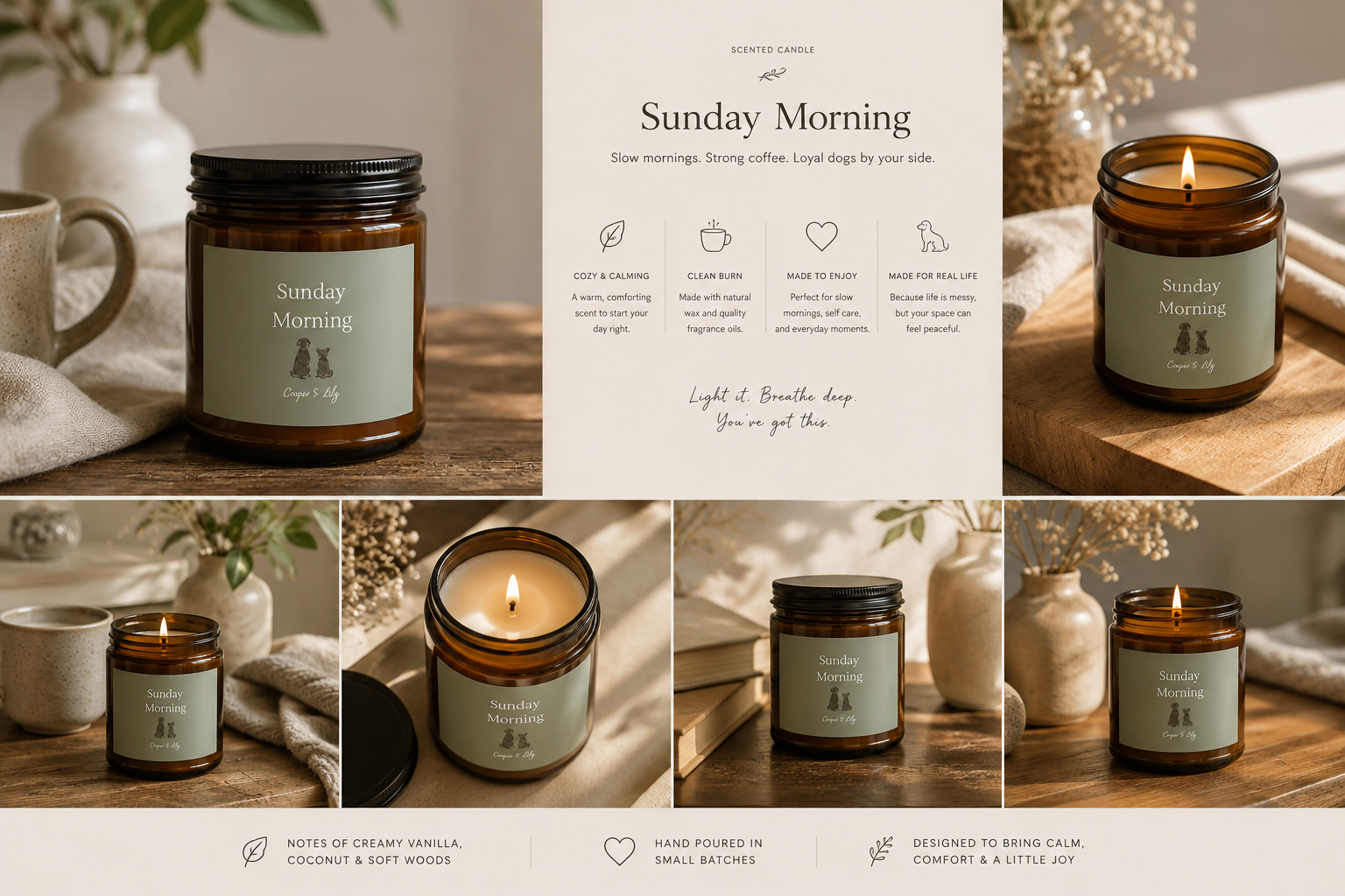 Soy Candle - "Sunday Morning" Scented Jar (4oz & 9oz)