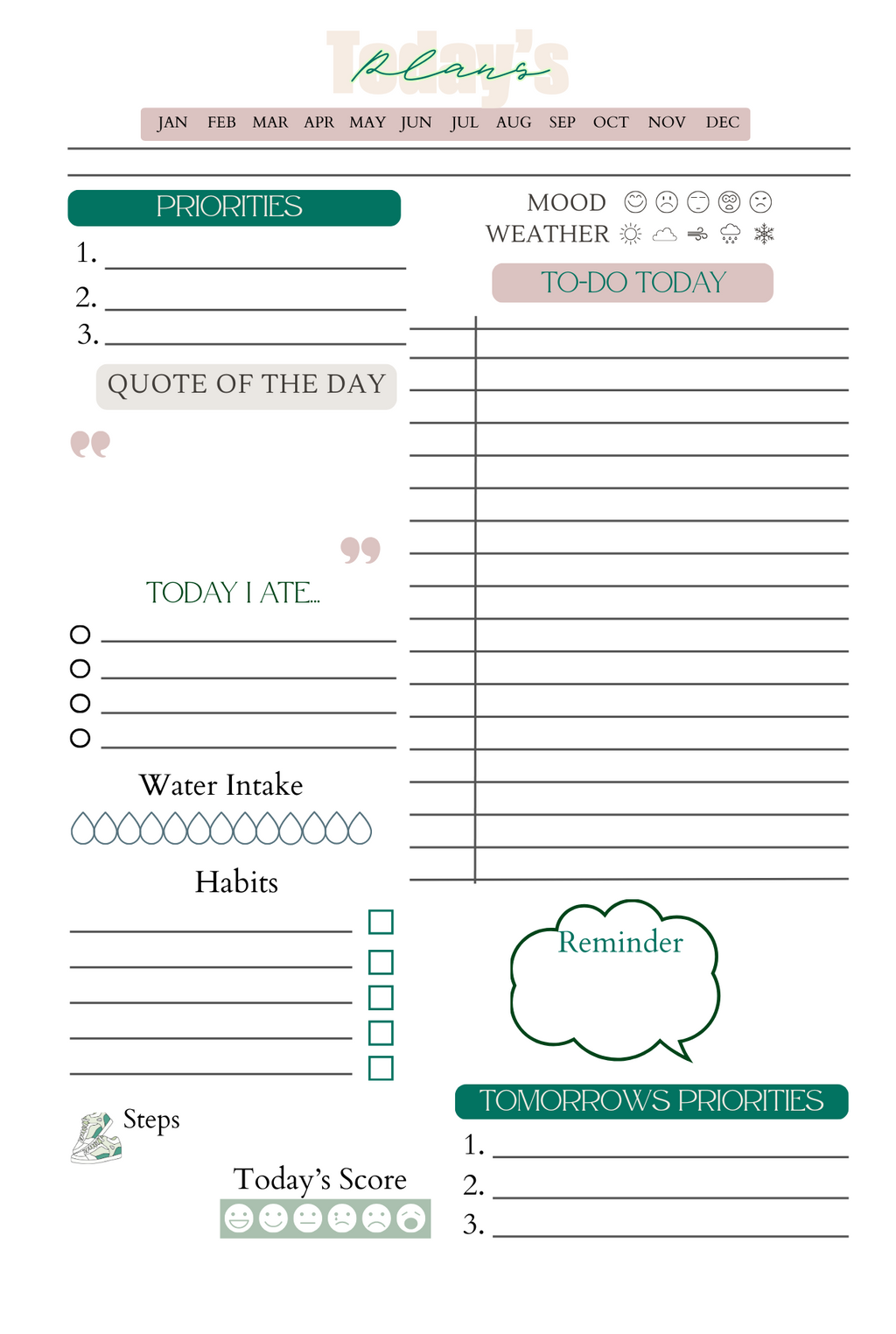 Today's Daily Plans Tear Pad