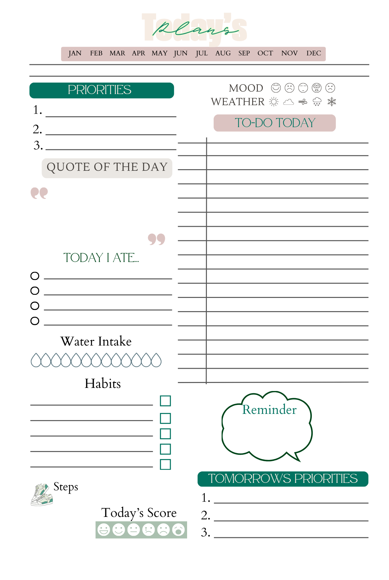 Today's Daily Plans Tear Pad